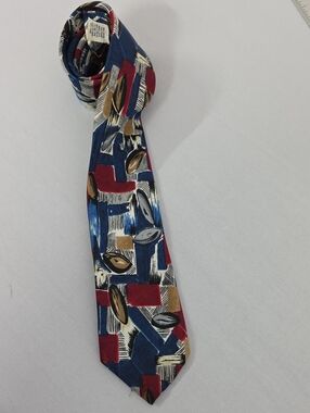 Michael James Abstract Geometric Necktie Red Blue Tan